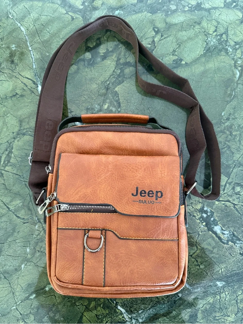 Jeep Buluo Tan Leather Crossbody Shoulder Bag